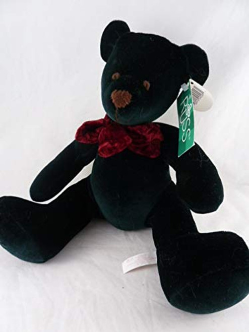 Razzles Russ Berrie Plush Sitting Teddy Bear Dark Green with Maroon Bow Measures 6 Inches Sitting