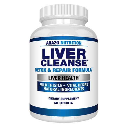 Liver Cleanse Detox  and  Repair Formula  Herbal Support Supplement: Milk Thistle Extracts Silymarin, Beet, Artichoke, Dandelion, Chicory Root  Arazo Nutrition
