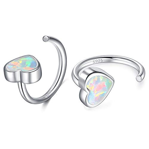 Half Hoops 925 Sterling Silver Heart Ear Hug Earrings Synthetic Opal Huggy Earrings for Women