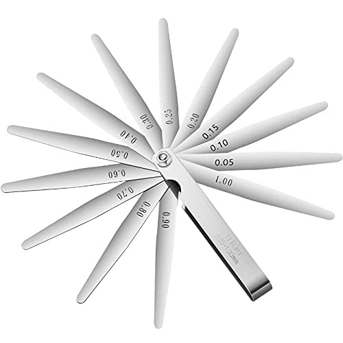 Stainless Steel Feeler Gauge Dual Marked Metric and Imperial Gap Measuring Tool -0.05-1.00 mm, 13 Blades-