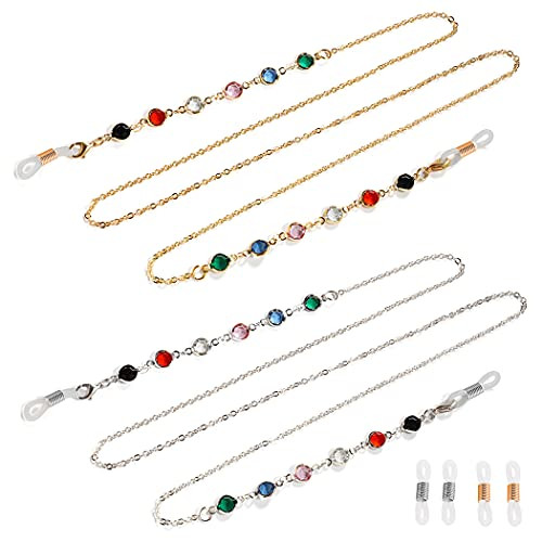Aabellay 2PCS Eyeglass Chain Sunglass Strap Holder Reading Glass Cords Lanyard Necklace Eyewear Retainer Metal Beaded Eyeglasses Long Necklace Accessories Gold and Silver GL071 Aabellay 2PCS Eyeglass Chain Sunglass Strap Holder Reading Glass Cords Lanyard Necklace Eyewear Retainer Metal Beaded Eyeglasses Long Necklace Accessories Gold and Silver GL071