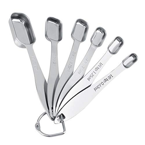 6 Pcs Seasoning Measuring Spoons, Kitchen Gadget Cooking Tool Measuring Stainless Steel Spoon Set