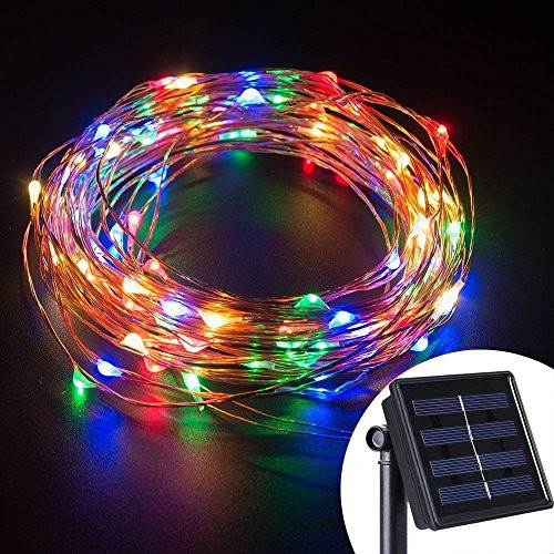 Solar Powered String Lights, 100 LED Copper Wire Lights, Starry String Lights, Indoor/Outdoor Waterproof Solar Decoration Lights for Gardens, Home, Dancing, Party Decorative Ornaments-Colorful-