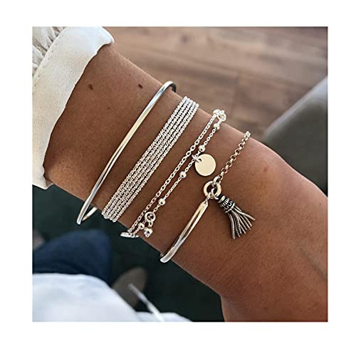 4PCS Multilayer Bracelet for Women Bangle Bracelet Set Open Adjustable Cuff Bracelet Wire Stackable Wrap Jewelry - 4 Styles