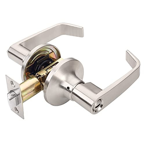 FILTA Privacy Door Handle with Lock, Commercial Bedroom Lever Door Handle in Satin Nickel, Interior Door Lever for Bathroom, Modern Round Locking Door Handle -No Key-, Classic Door Lever Lockset