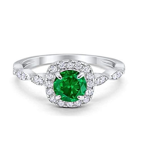 Blue Apple Co. Art Deco Wedding Engagement Ring Round Simulated Green Emerald Cubic Zirconia Solid 925 Sterling Silver Size-6 Blue Apple Co. Art Deco Wedding Engagement Ring Round Simulated Green Emerald Cubic Zirconia Solid 925 Sterling Silver Size-6