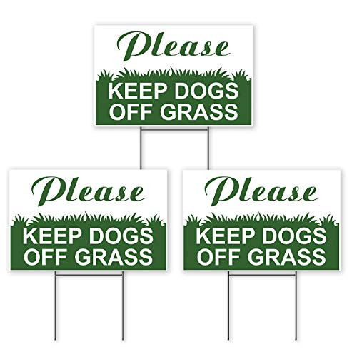 3 Keep Dogs Off Grass Signs - Keep Off Grass Sign - Keep Dogs Off Signs - Please Keep Off Grass Sign - Dog Off Lawn - Keep Off Sign - 6"X9" Plastic Coroplast Signs with Stakes - Stay Off Grass Signs