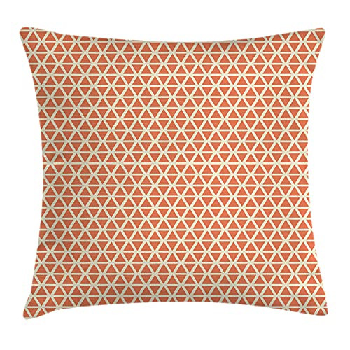 Ambesonne Orange Throw Pillow Cushion Cover, Groovy Soft Toned Vintage Geometric Triangles Skewed Squares Tile, Decorative Square Accent Pillow Case, 18" X 18", Pale Orange Ivory