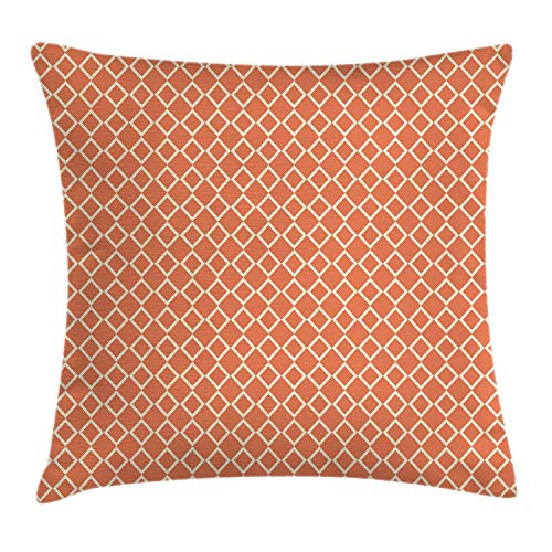 Ambesonne Geometric Throw Pillow Cushion Cover, Diagonal Checkered Pattern with Squares on Orange Background Modern Geometrical, Decorative Square Accent Pillow Case, 18" X 18", Orange White