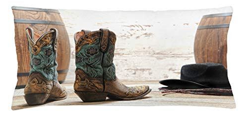 Lunarable Western Throw Pillow Cushion Cover, American Rodeo Theme Cowgirl Design Leather Boots Hat Rustic Picture, Decorative Rectangle Accent Pillow Case, 36" X 16", Brown Teal Black Lunarable Western Throw Pillow Cushion Cover, American Rodeo Theme Cowgirl Design Leather Boots Hat Rustic Picture, Decorative Rectangle Accent Pillow Case, 36" X 16", Brown Teal Black