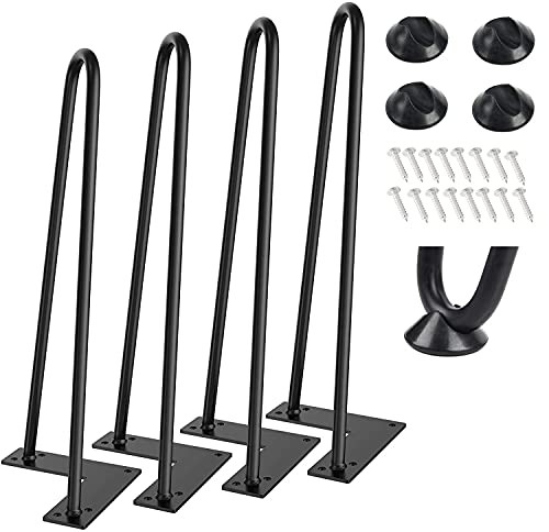 Y and Y Decor 12 inch Heavy Duty Hairpin Furniture Legs, Metal Home DIY Projects for Nightstand, Coffee Table, Desk, etc with Rubber Floor Protectors Black 4PCS -12 inch-