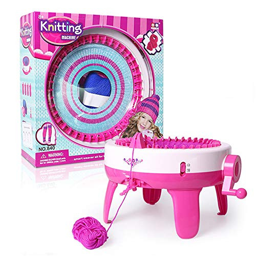 Kacsoo Knitting Machine, 40 Needles King Size Smart Weaving Loom Knitting Round Loom, Knitting Board Rotating Double Knit Loom Machine, Weaving Loom Kit for Sock, Hat, Pumpkin -Pink-
