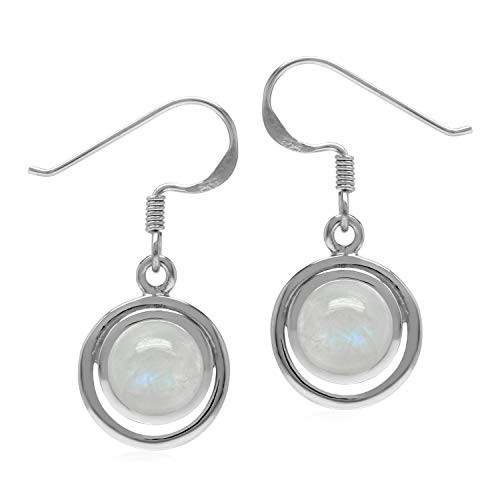 Silvershake Natural Rainbow Moonstone Round 7 mm 925 Sterling Silver Geometric Dangle Hook Earrings Silvershake Natural Rainbow Moonstone Round 7 mm 925 Sterling Silver Geometric Dangle Hook Earrings