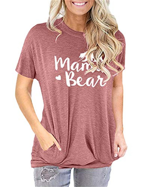 onlypuff Mama Bear Shirt Short Sleeve Casual Loose Tops for Women Baggy Pocket T Shirt Red S onlypuff Mama Bear Shirt Short Sleeve Casual Loose Tops for Women Baggy Pocket T Shirt Red S