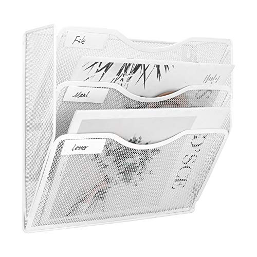 EasyPAG Office 3 Pocket Wall File Folder Holder Hanging Organizer Metal Magazine Document Rack,White