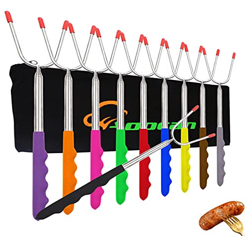 Aoocan Marshmallow Roasting Sticks, Smores Sticks for Fire Pit, Set of 10 Telescoping Rotating Smores Skewers - Hot Dog Roasting Sticks for Campfire, Camping, Bonfire and Grill