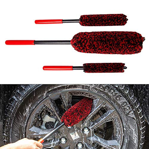 YISHARRY LI Wool Wheel Brushes Kit - 3 Szie Synthetic Woolie Brush,Wheel Woolies Cleaning Brush for Car Rim Tire Washing