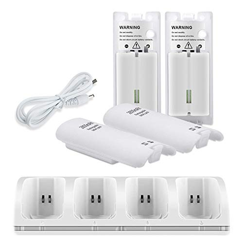 Replacement Charger for Wii Game Remote Controller Battery, 4 in 1 Charging Dock Station with 4pcs 2800mAh RRechargeable Batteries for Nintendo Wii/Wii U