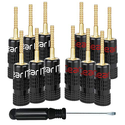 GearIT Flex Pin Banana Plugs for Speaker Wire -6 Pairs, 12 Pieces-, Speaker Connector Pin Plug Type, 24K Gold Plated for Spring-Loaded Speaker Banana Jack Terminals