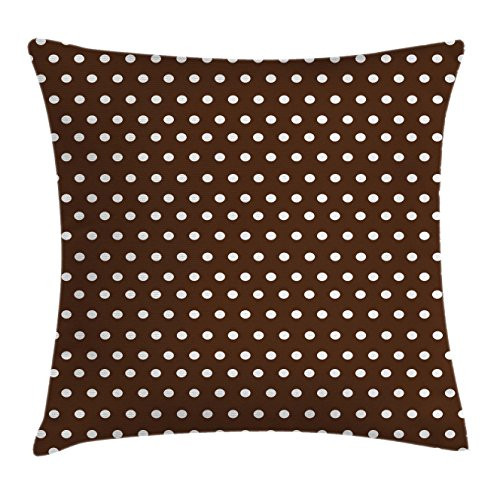 Ambesonne Brown Throw Pillow Cushion Cover, Nostalgic White Polka Dots on Dark Background Contrast Classic Vintage Elements, Decorative Square Accent Pillow Case, 18" X 18", Dark Brown White