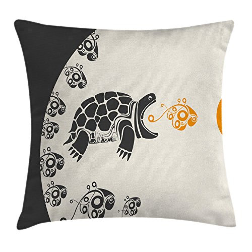 Ambesonne Modern Throw Pillow Cushion Cover, Animal Caretta Tortoise Turtle Geometrical Detailed Designs Image Print, Decorative Square Accent Pillow Case, 18" X 18", Cream Orange Dark Taupe