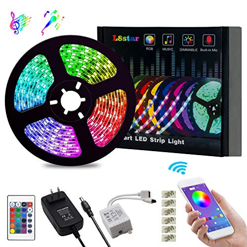 LED Strip Lights, L8star Color Changing Rope Lights 16.4ft SMD 5050 RGB Light Strips with Bluetooth Controller Sync to Music Apply for TV, Bedroom, Party and Home Decoration (16.4ft) LED Strip Lights, L8star Color Changing Rope Lights 16.4ft SMD 5050 RGB Light Strips with Bluetooth Controller Sync to Music Apply for TV, Bedroom, Party and Home Decoration (16.4ft)