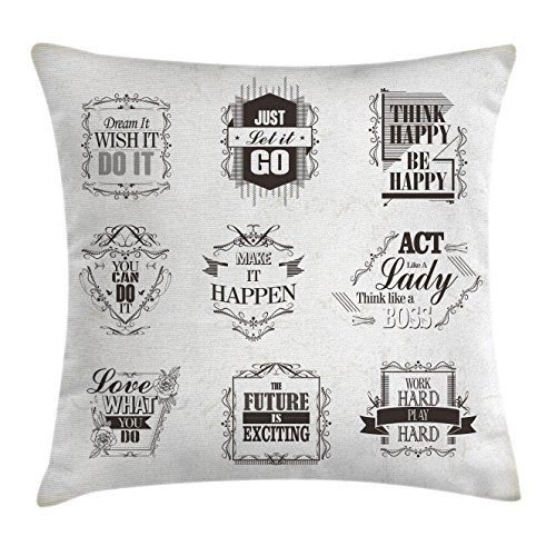 Ambesonne Saying Throw Pillow Cushion Cover, Positive Words Optimism on The Way to Success Monochromic Classic Artwork Print, Decorative Square Accent Pillow Case, 18" X 18", Beige and Brown
