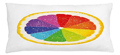 Lunarable Rainbow Throw Pillow Cushion Cover, Half of a Citrus Fruit with Rainbow Colors Inside Natural Flavors Grapefruit Orange, Decorative Rectangle Accent Pillow Case, 36" X 16", Multicolor