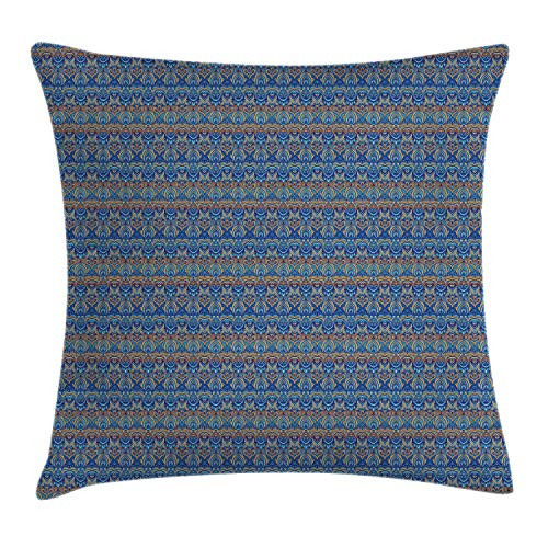 Lunarable Ethnic Throw Pillow Cushion Cover, Aztec Style Abstract Pattern in Retro Colors Eastern Folkloric, Decorative Square Accent Pillow Case, 18" X 18", Orange Navy Blue