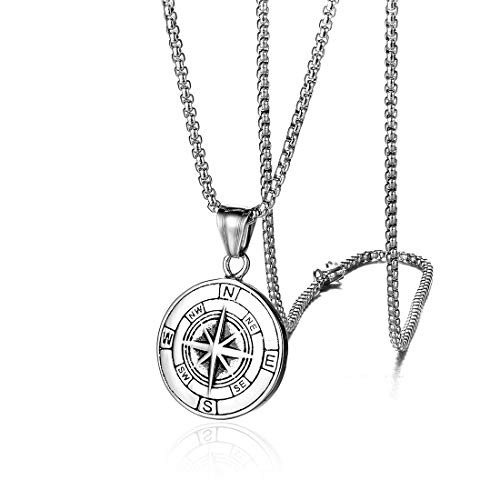 AZFVBQL Compass Necklace Gift for Men/Wife, I'd Be Lost Without You Valentines Day, Compass Pendants Male Jewelry for Her, Romantic Anniversary Birthday Gift Ideas -Silver Compass-23.6in Chain-