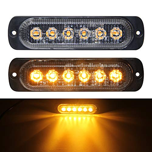 Amber Led Strobe Lights Flush Mount Led light bar 6 LED Flash Caution Emergency Construction Waterproof 2pcs Pack 12V Flashing Led Warning Light Bar for Car Truck 1 Year Warranty (Amber Warning)