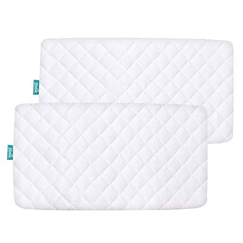Bamboo Bassinet Mattress Pad Cover Compatible with Chicco LullaGo Portable Bassinet, 2 Pack, Waterproof, Ultra Soft Sleep Surface, Breathable and Easy Care