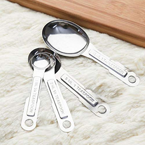 WJUKC 4pcs / Set Stainless Steel Measuring Spoon Tea Coffee Measuring Tool Kitchen Scale Baking Tool Measuring Cup Home Kitchen Essential