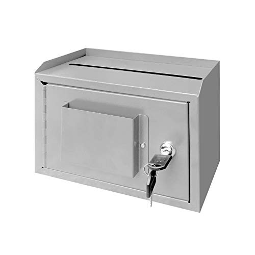 FixtureDisplays 10 x 7.2 x 3",Metal Multipurpose, Donation Box,Cash and Mail Box,Suggestion Box 15211 Grey
