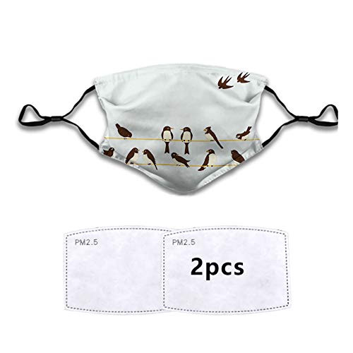 personality mask Windproof Breathable Mouth Cover,Retro Style Cartoon Characters Flying and Standing on Wire,Adjustable Face Masks Sport Reusable Miracle mask-M-