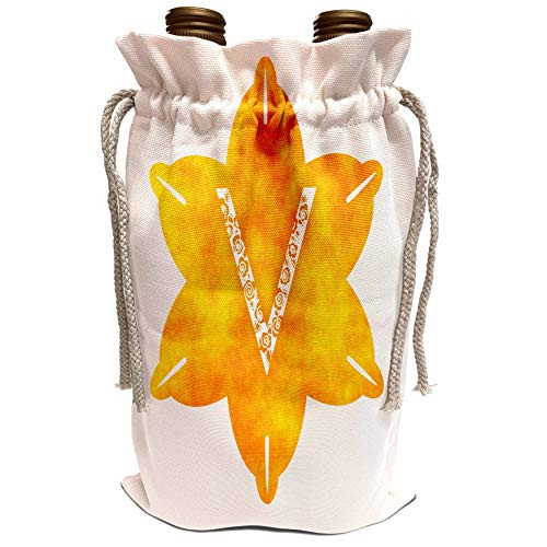 3dRose Russ Billington Monograms - Letter V- Golden Yellow Daffodil Monogram - Wine Bag -wbg-241381-1-