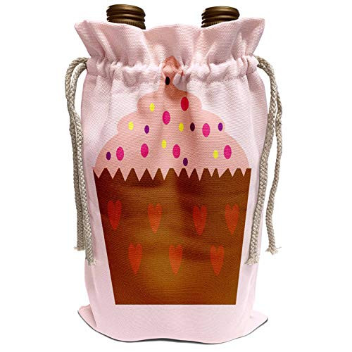 3dRose Florene Decorative - Giant Pink Heart Cupcake - Wine Bag -wbg-38092-1-