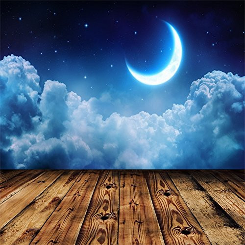 Leowefowa 5X5FT Twinkle Twinkle Little Star Backdrop Blue Sky White Cloud Shining Moon Night Backdrops Cartoon Shabby Stripes Wood Floor Vinyl Photo Background Boys Girls Baby Shower Studio Props