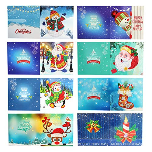PRETYZOOM 8pcs Christmas Greeting Cards Merry Christmas Happy Holiday Happy New Year Blessing Cards Diamond Painting Wish Cards for Xmas Seasonal Party Supplies
