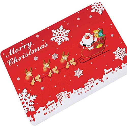 QiongXi Rectangular Floor Mat Entrance Doormat Kitchen Carpet Mat Cartoon Christmas Year Rubber Carpet Mat Festive Children's Living Room Bedroom Doorway Door Mat Non-Slipsnow red, 40x60cm
