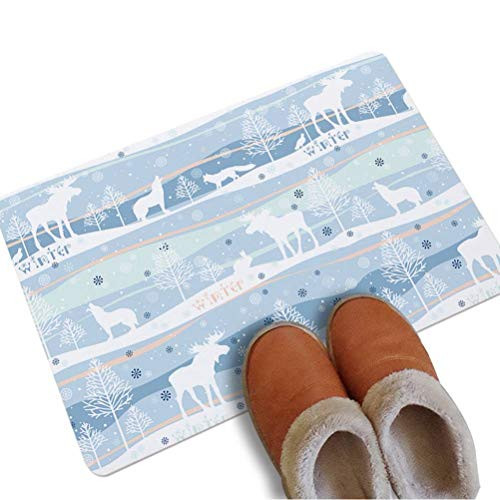 QiongXi Rectangular Floor Mat Entrance Doormat Kitchen Carpet Mat Festive Festive Decoration Carpet Floor Mats Water-Absorbent Non-Slip Kitchen Door Mats Foot Pad PersonalityWinter Wallpaper, 40x60cm