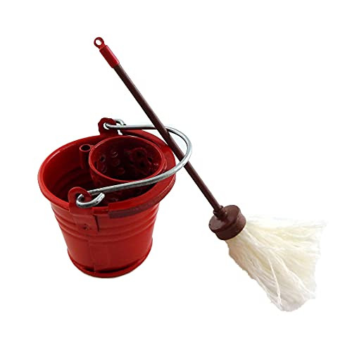 Dollhouse Miniature 1:12 Scale Floor MOP with RED TIN Bucket G7147