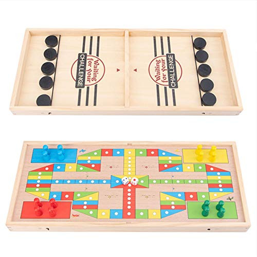Amusingholiday Fast Sling Puck Game, 2-in-1 Wooden Desktop Battle Sling Hockey Table Games, Parent-Child Interactive Chess Toy, Foosball Winners Board Games Family Game for Children Kids