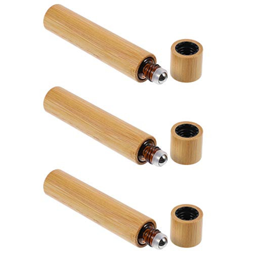 Minkissy 3pcs Lip Gloss Rollerball Tubes Glass Roll on Perfume Bottles with Stainless Steel Roller Balls Empty Refillable Essential Oil Roller Bottles with Bamboo Cap 10ml for Aromatherapy Holder