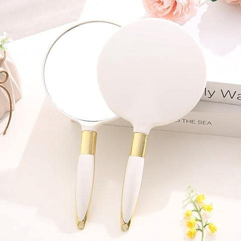 White Vintage Handheld Makeup Mirror Vanity Mirror Hand Mirror Spa Salon Makeup Vanity With Handle Cosmetic Compact Mirror For Women