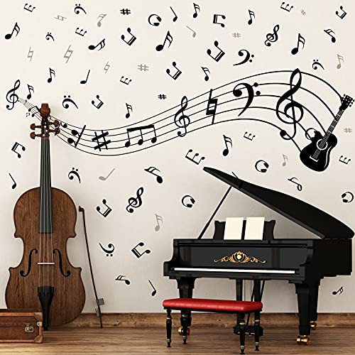 Music Wall Stickers Decals Removable Music Notes Notation Band Wall Decals Vinyl Mural Wallpaper DIY Home Decor for Classroom Living Room Bedroom Kids Music Studio Decoration