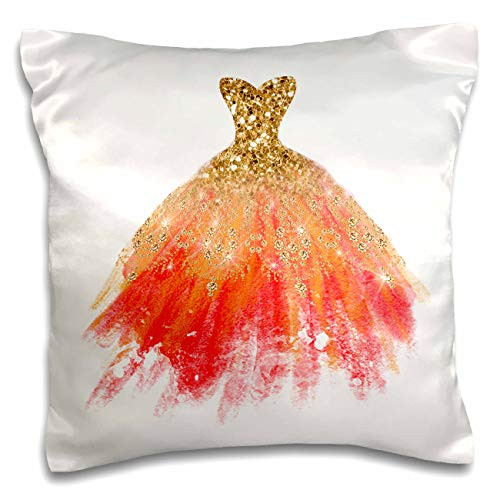 3dRose Glam Orange and Image Of Gold Image Of Glitter Dress Gown. - Pillow Cases -pc-344821-1-