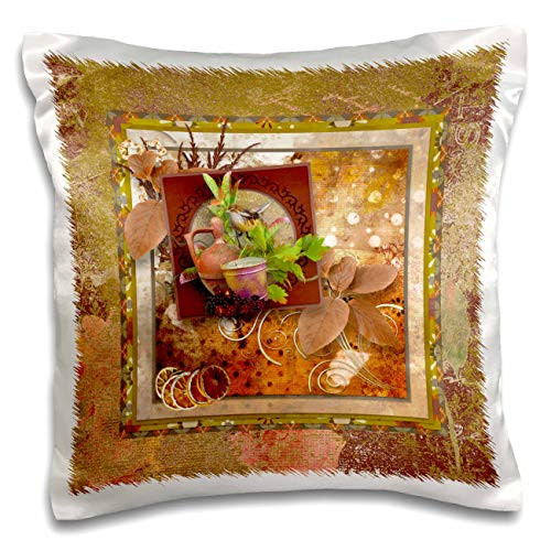 3dRose Image of Clay Pot, Sparrow on Bucket Handle, Leaves, Orange. - Pillow Cases -pc-339361-1-