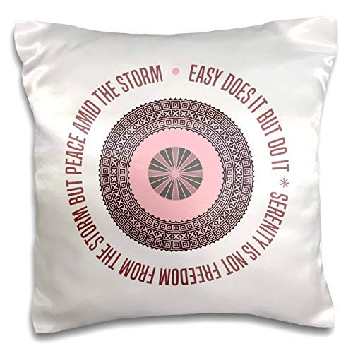 3dRose Alexis Design - Motivational And 12 Steps - Brown mandala, a motivational text Easy does it but do it. around - 16x16 inch Pillow Case -pc-302079-1-