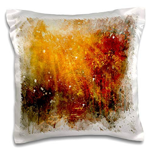 3dRose Anne Marie Baugh - Impressionist Mixed Media Art - Bright Orange and Yellow Sunlight Image Of Watercolor Trees - 16x16 inch Pillow Case -pc-323549-1-